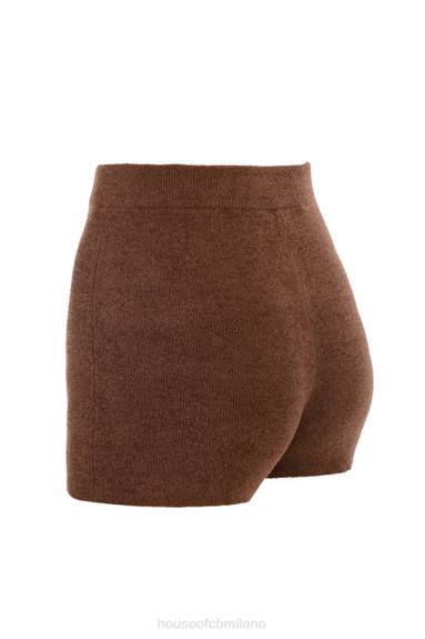 vestiario esso House of CB Pantaloncini a vita alta in soffice maglia color cioccolato Elijah X44T987