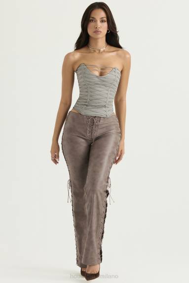 vestiario esso House of CB Drew pantaloni con lacci in pelle vegana color moka X44T901