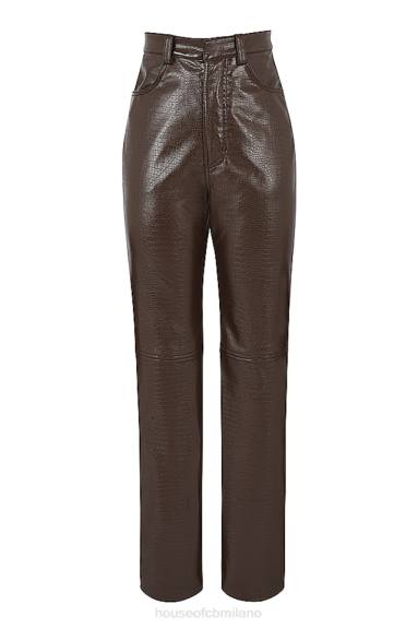 vestiario esso House of CB Pantaloni Inaya in pelle vegana elasticizzata coccodrillo color cioccolato X44T954