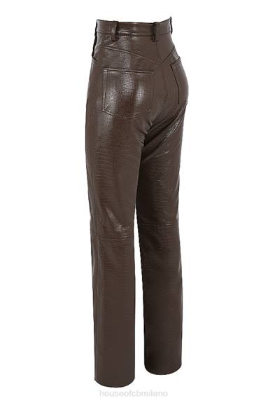 vestiario esso House of CB Pantaloni Inaya in pelle vegana elasticizzata coccodrillo color cioccolato X44T954