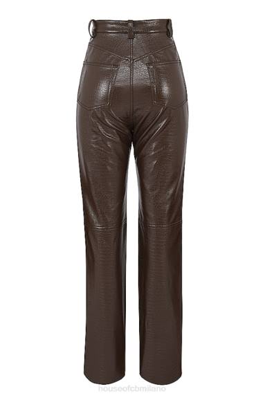 vestiario esso House of CB Pantaloni Inaya in pelle vegana elasticizzata coccodrillo color cioccolato X44T954