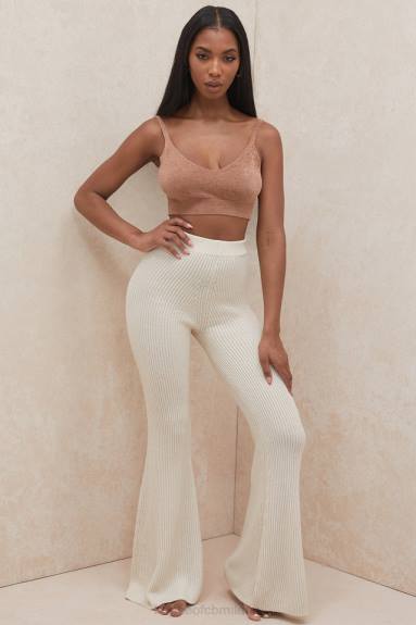 vestiario esso House of CB Pantaloni color crema Rodelle in maglia a coste grosse X44T989