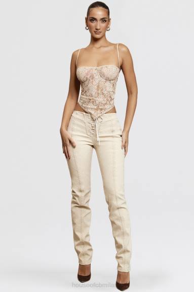vestiario esso House of CB Pantaloni con lacci in finta pelle scamosciata beige amara X44T891