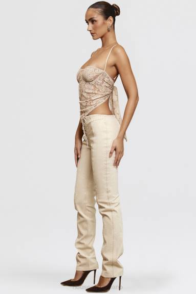 vestiario esso House of CB Pantaloni con lacci in finta pelle scamosciata beige amara X44T891