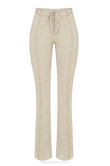 vestiario esso House of CB Pantaloni con lacci in finta pelle scamosciata beige amara X44T891
