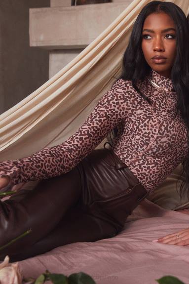 vestiario esso House of CB Pantaloni inaya in pelle vegana elasticizzata marrone scuro X44T979