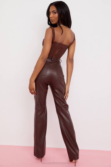 vestiario esso House of CB Pantaloni inaya in pelle vegana elasticizzata marrone scuro X44T979