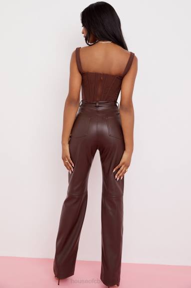vestiario esso House of CB Pantaloni inaya in pelle vegana elasticizzata marrone scuro X44T979