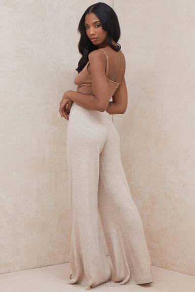 vestiario esso House of CB Pantaloni luda in maglia a coste color tortora X44T981