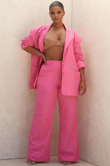 vestiario esso House of CB pantalone andreia in misto lino rosa X44T1018