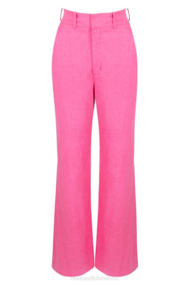 vestiario esso House of CB pantalone andreia in misto lino rosa X44T1018