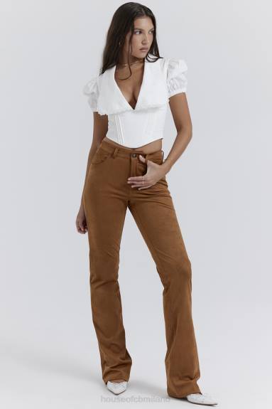 vestiario esso House of CB pantaloni Apollo in pelle scamosciata vegana marrone chiaro X44T849