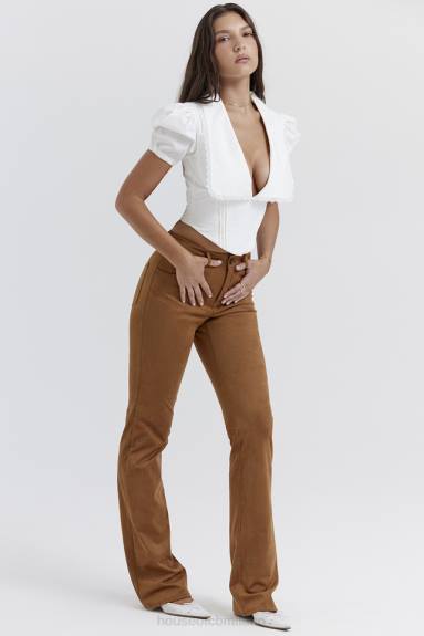vestiario esso House of CB pantaloni Apollo in pelle scamosciata vegana marrone chiaro X44T849