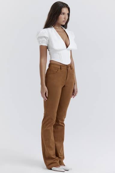 vestiario esso House of CB pantaloni Apollo in pelle scamosciata vegana marrone chiaro X44T849
