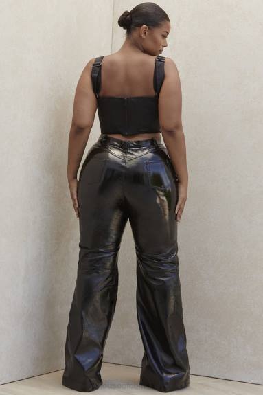 vestiario esso House of CB pantaloni a vita alta in pelle vegana nera saffy X44T1012