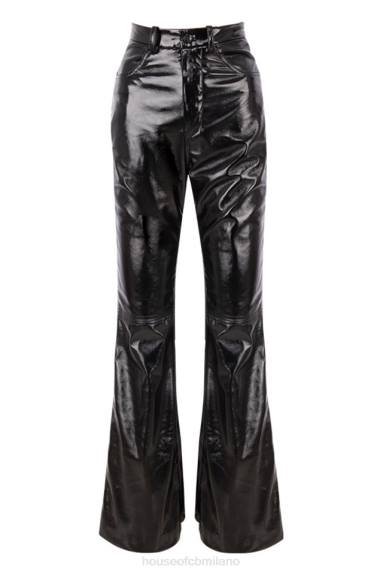 vestiario esso House of CB pantaloni a vita alta in pelle vegana nera saffy X44T1012