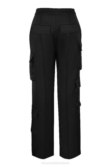 vestiario esso House of CB pantaloni cargo a gamba dritta in raso nero Daria X44T942