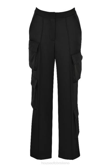 vestiario esso House of CB pantaloni cargo a gamba dritta in raso nero Daria X44T942