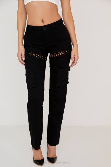 vestiario esso House of CB pantaloni cargo breanna neri con lacci X44T957