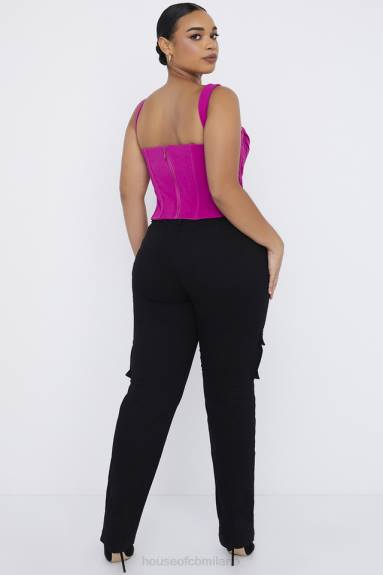 vestiario esso House of CB pantaloni cargo breanna neri con lacci X44T957