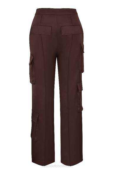 vestiario esso House of CB pantaloni cargo in raso color cioccolato Daria X44T939