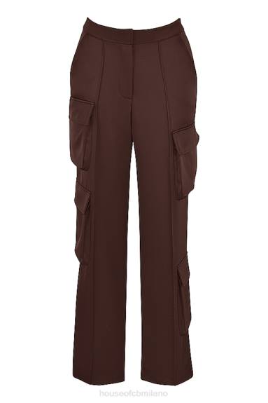 vestiario esso House of CB pantaloni cargo in raso color cioccolato Daria X44T939