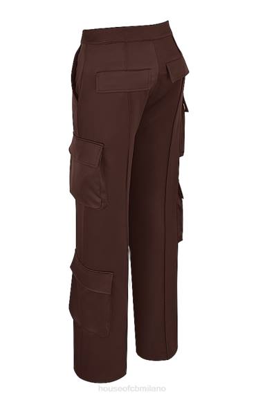 vestiario esso House of CB pantaloni cargo in raso color cioccolato Daria X44T939