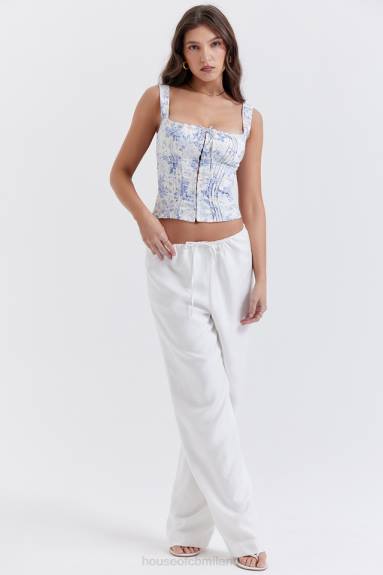 vestiario esso House of CB pantaloni cleo in misto lino avorio X44T863