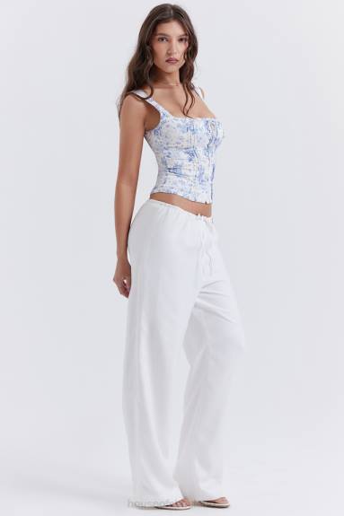 vestiario esso House of CB pantaloni cleo in misto lino avorio X44T863