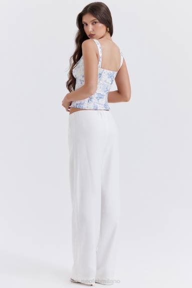 vestiario esso House of CB pantaloni cleo in misto lino avorio X44T863