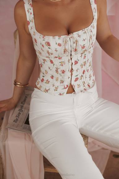 vestiario esso House of CB pantaloni cleo in misto lino avorio X44T863