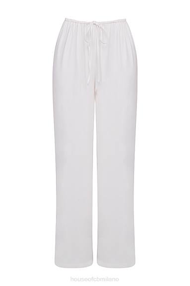 vestiario esso House of CB pantaloni cleo in misto lino avorio X44T863