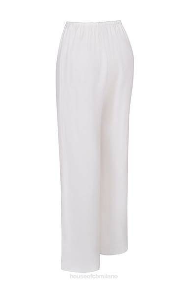 vestiario esso House of CB pantaloni cleo in misto lino avorio X44T863
