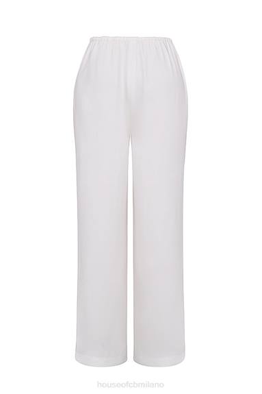 vestiario esso House of CB pantaloni cleo in misto lino avorio X44T863
