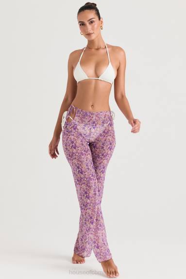 vestiario esso House of CB pantaloni con ritaglio floreale viola keala X44T929