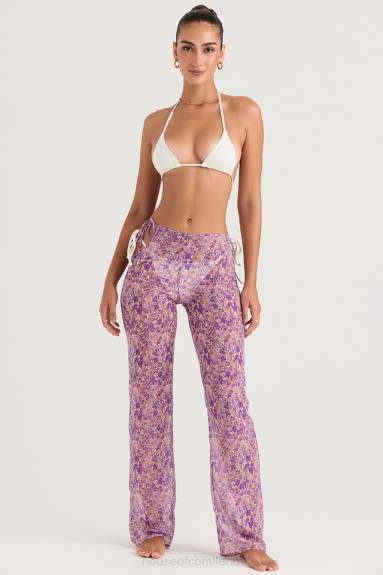 vestiario esso House of CB pantaloni con ritaglio floreale viola keala X44T929