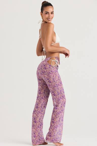 vestiario esso House of CB pantaloni con ritaglio floreale viola keala X44T929
