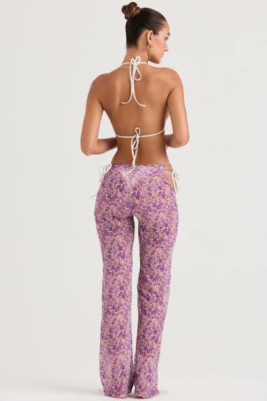 vestiario esso House of CB pantaloni con ritaglio floreale viola keala X44T929