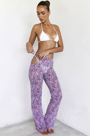 vestiario esso House of CB pantaloni con ritaglio floreale viola keala X44T929