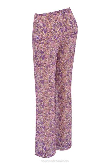 vestiario esso House of CB pantaloni con ritaglio floreale viola keala X44T929