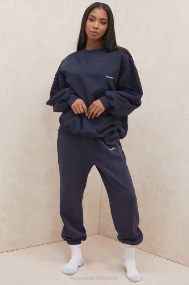 vestiario esso House of CB pantaloni da jogging blu navy con motivo spazzolato X44T997