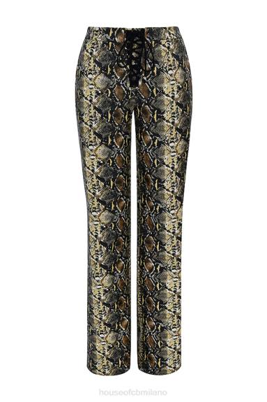 vestiario esso House of CB pantaloni in pelle vegana con stampa serpente serina X44T835
