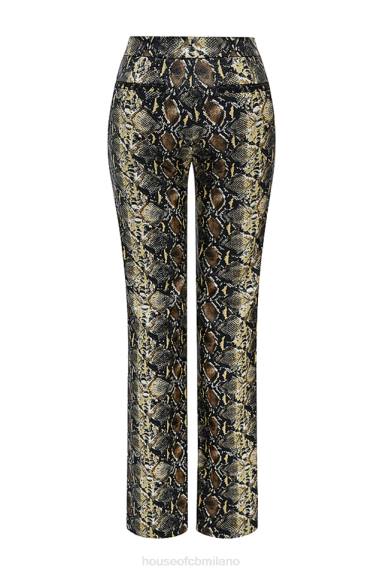vestiario esso House of CB pantaloni in pelle vegana con stampa serpente serina X44T835