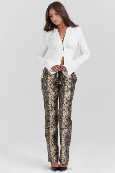 vestiario esso House of CB pantaloni in pelle vegana con stampa serpente serina X44T835