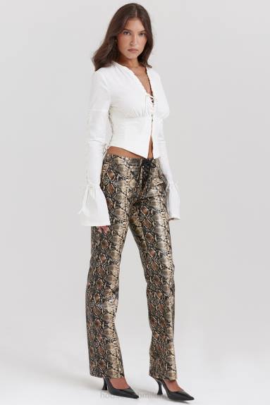 vestiario esso House of CB pantaloni in pelle vegana con stampa serpente serina X44T835