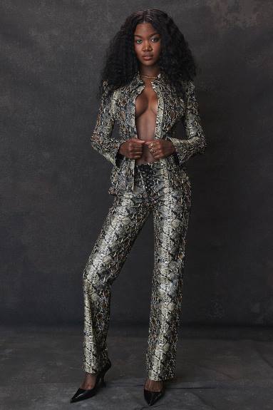 vestiario esso House of CB pantaloni in pelle vegana con stampa serpente serina X44T835