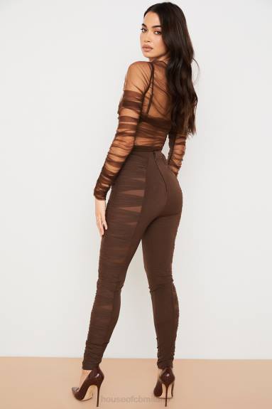 vestiario esso House of CB pantaloni in rete a strati isotta cioccolato X44T971