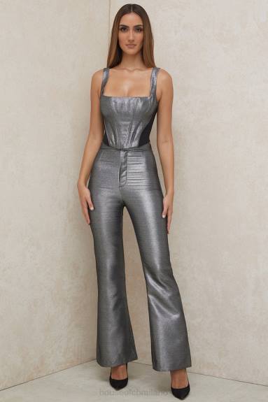 vestiario esso House of CB pantaloni jas argento kick flare X44T992