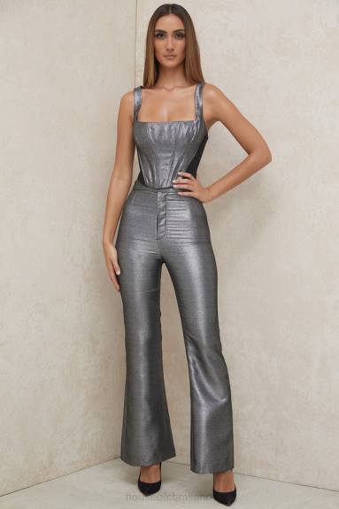 vestiario esso House of CB pantaloni jas argento kick flare X44T992