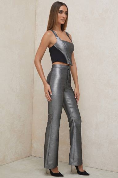vestiario esso House of CB pantaloni jas argento kick flare X44T992